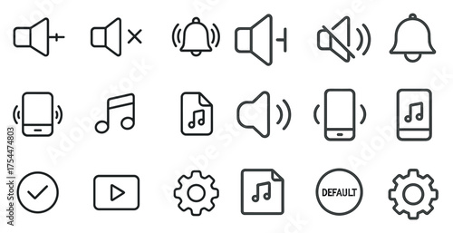 Sound and notification line icons set – alert, audio, bell and ringtone symbols