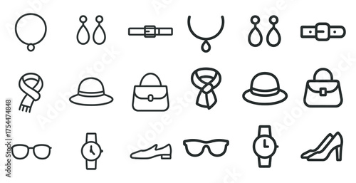 Fashion accessories line icons set – linear, outline, style and clothing symbols
