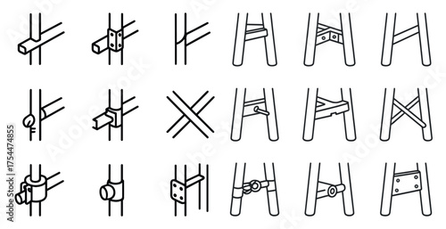 Furniture joinery line icons set – silhouette, outline, carpentry and woodworking symbols