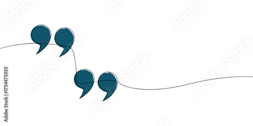 Minimalist continuous line drawing of quotation marks. Black outline vector illustration for communication, text, dialogue, speech, citation, and writing design concepts