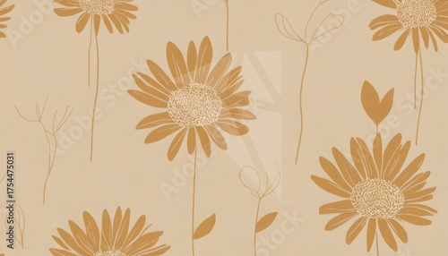 Abstract groovy posters flowers in beige tones. Modern trendy Minimal style. Hand drawn design for wallpaper, wall print, postcard, cover, template, banner. (22)