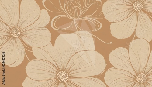 Abstract groovy posters flowers in beige tones. Modern trendy Minimal style. Hand drawn design for wallpaper, wall print, postcard, cover, template, banner. (11)