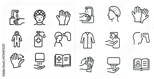 Hygiene and health line icons set – outline, cleanliness, medical symbols
