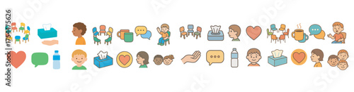 Communication and emotions icons set – flat, filled, chat and expression symbols