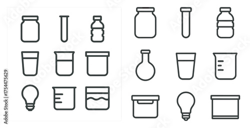 Science lab outline icons set – linear, chemistry, laboratory symbols for education