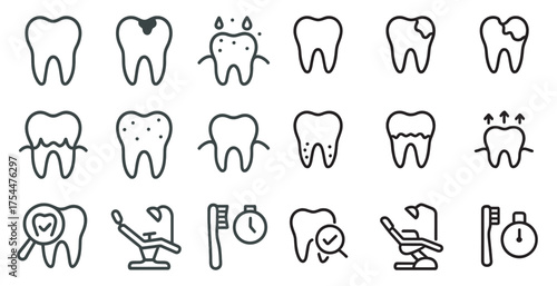 Dental and oral care icons set – line, silhouette, dental hygiene symbols