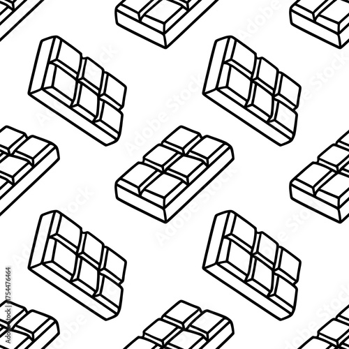A minimalist vector pattern featuring isometric chocolate bars with bold black outlines on a clean white background, perfect for confectionery branding or sweet-themed designs.