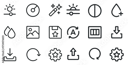 Photo editing linear icons set – line, outline, image processing symbols