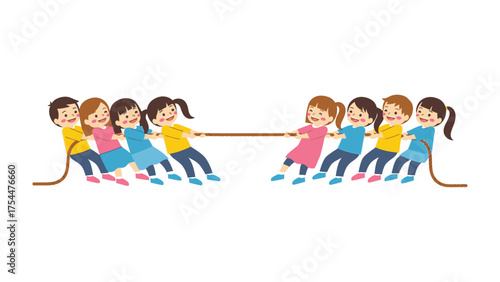 Tug of War: Children engage in a spirited game of tug-of-war. Their faces show intense focus and determination as they compete with each other. 