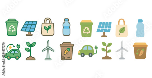 Environment and energy filled icons set – recycle, green, ecological symbols