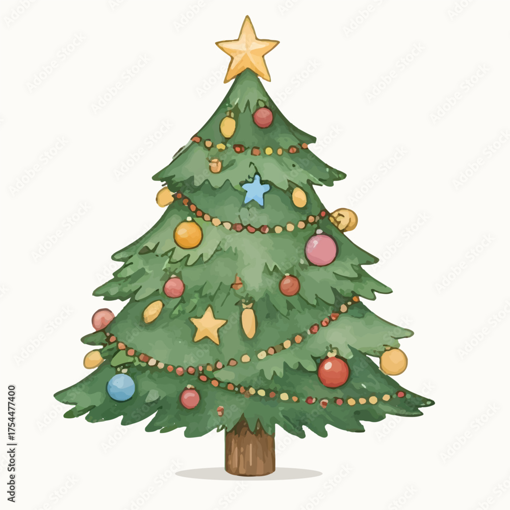 Fototapeta premium watercolor tree christmas full lamp