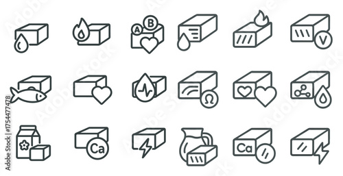 Food and nutrition line icons set – outline, healthy eating, diet symbols
