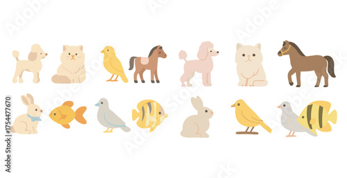 Animal and pet flat icons set – silhouette, filled, domestic and wildlife symbols