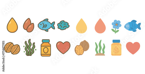 Health and nutrition icons set – outline, linear, wellness and dietary symbols
