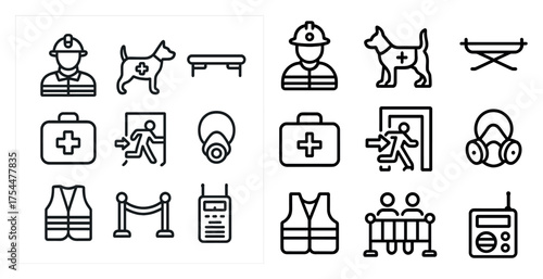 Emergency services outline icons set – safety, rescue, protection symbols