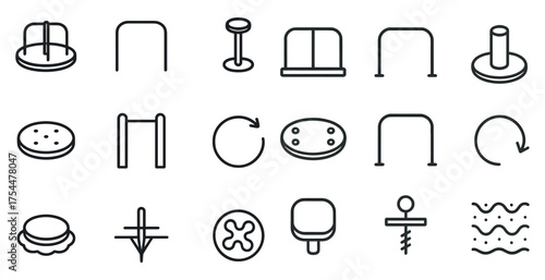 Playground equipment outline icons set – flat, silhouette, park play symbols
