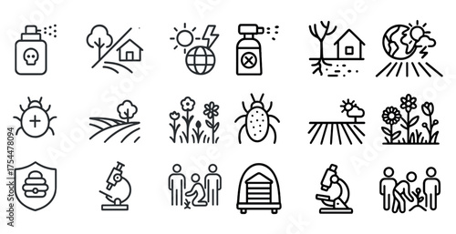 Environmental protection outline icons set – line, eco-friendly, nature conservation symbols