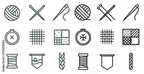 Craft and sewing line icons set – outline, stitching, needlework symbols