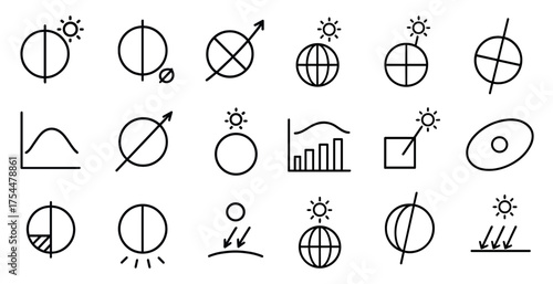 Mathematical outline icons set – linear, geometric, data visualization symbols