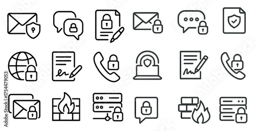 Cybersecurity line icons set – secure, outline, data protection and privacy symbols
