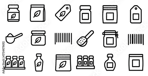 Eco-friendly packaging outline icons set – linear, minimalist, sustainable designs