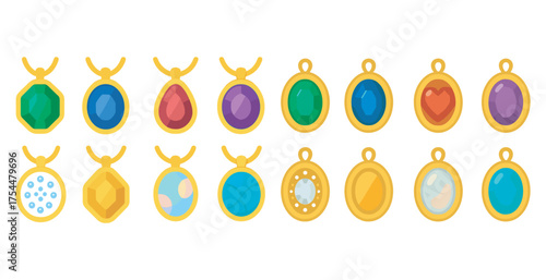 Jewelry and gemstone icons set – flat, filled, precious and decorative symbols