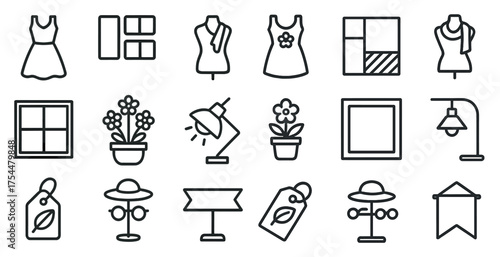 Fashion and lifestyle linear icons set – outline, style, clothing and accessory symbols