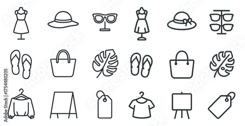 Fashion and apparel outline icons set – line, silhouette, style and trend symbols