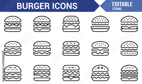 Flat design burger icons — minimal fast food vector collection