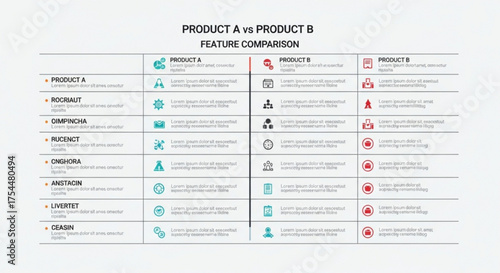Product a versus product b feature comparison table sidebyside analysis of attributes and benefits