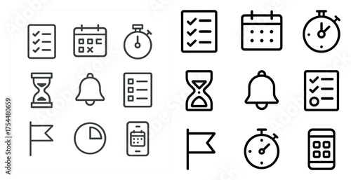 Task management outline icons set – linear, productivity, planning tools