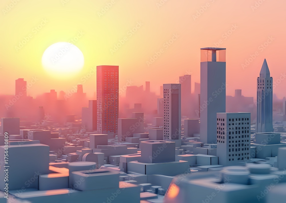 Naklejka premium Stylized Cityscape at Sunset