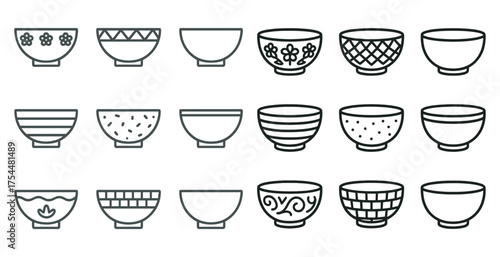 Culinary and kitchen line icons set – outline, food, cooking and tableware symbols