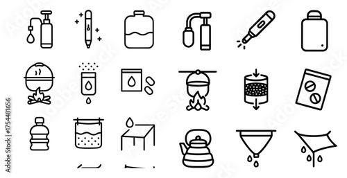 Cooking and kitchen outline icons set – linear, food prep, culinary symbols