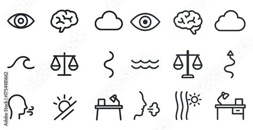 Weather and psychology line icons set – linear, outline, mood and climate symbols