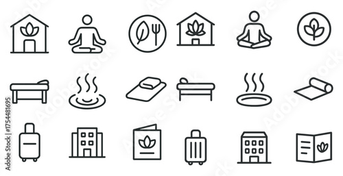 Wellness and relaxation line icons set – outline, linear, spa and meditation symbols