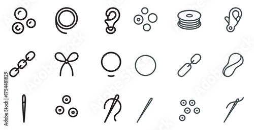 Sewing and crafting outline icons set – line, silhouette, needle and thread symbols