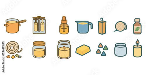 Candle making flat icons set – crafting, diy, soy wax, scents
