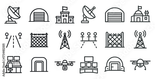 Communication and security line icons set – linear, outline, data and defense symbols