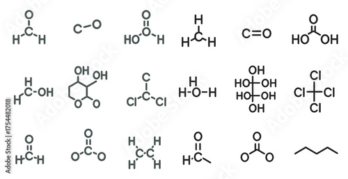 Chemistry and molecules outline icons set – linear, solid, science and education symbols