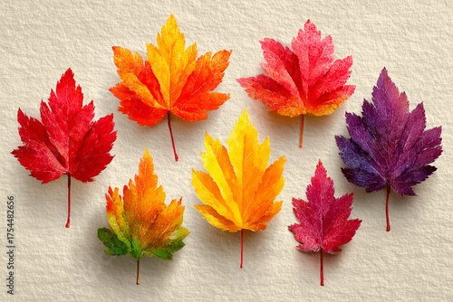 Collection of Vibrant Red, Orange, and Yellow Autumn Maple Leaves Isolated on White Background
