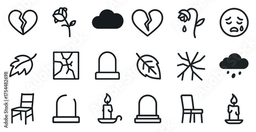 Emotional and sad line icons set – outline, feeling, expressive symbols