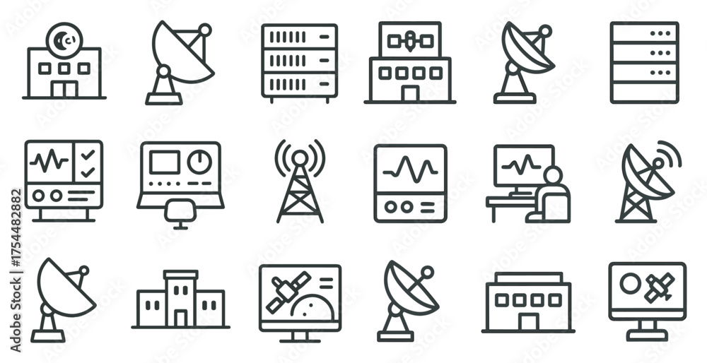 Naklejka premium Communication outline icons set – linear, line, digital and tech symbols