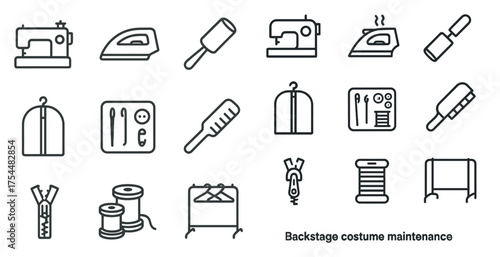 Sewing and tailoring line icons set – stitching, apparel, garment tools