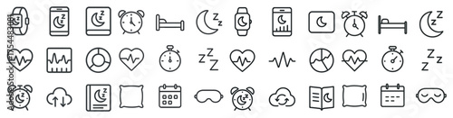 Sleep and relaxation outline icons set – filled, calm, bedtime and rest symbols