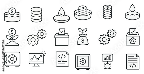 Finance and business line icons set – outline, linear, currency and growth symbols