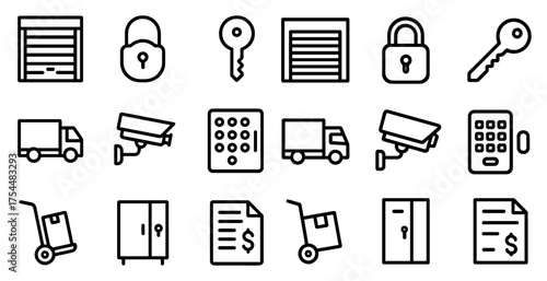 Home security outline icons set – linear, line, safety and protection symbols