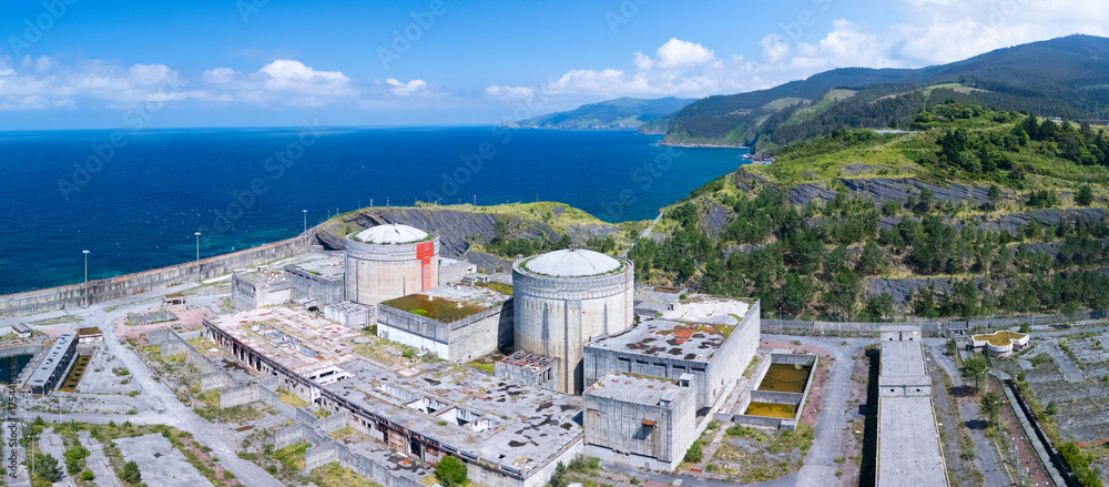 Obraz premium Ruins of the abandoned Lemoniz Nuclear Power Plant. Aerial view from a drone. Lemoniz. Vizcaya. Basque Country. Spain. Europe