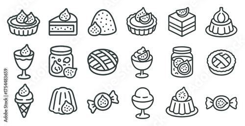Dessert and pastry line icons set – outline, sweets, baking, confectionery symbols
