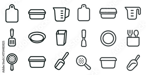 Kitchen and cooking outline icons set – utensils, silhouette, culinary symbols